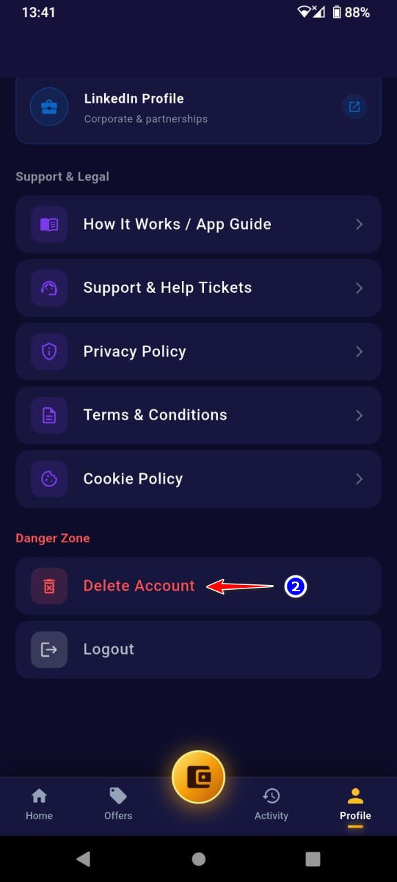 Step 2: Delete Account Button